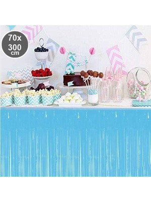 Parti Dükkanım Bebe Mavisi Püsküllü Masa Eteği 70*300 cm