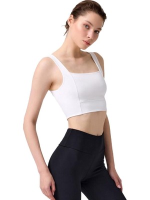 Cottonhill Krem Kare Yaka Crop Top Büstiyer Spor Kullanıma Uygun Hafif Tasarım XL Beden