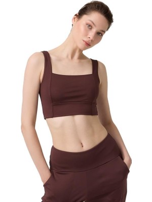 Cottonhill Kahverengi Crop Top Büstiyer Kare Yaka %90 Polyester Kumaş Hafif Tasarım
