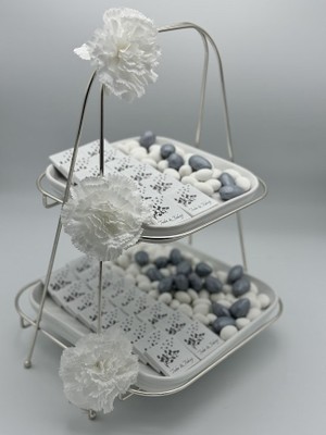 Mirabella Gift Iki Katlı Stand Kare 50 Adet Süslemeli Kız Isteme Çikolatası, Söz Nişan Çikolatası,bebek Çikolatası