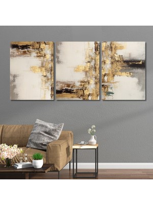 Gaagart 3'lü Kanvas Duvar Tablosu Gold Gri Renkte Desen Tasarımı