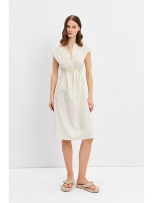 Stella Pulvis Ekru Düşük Kol Tünelli Midi Elbise