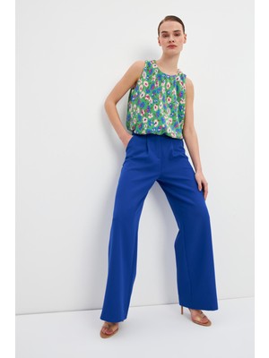 Stella Pulvis Mavi Yüksek Bel Wide Leg Krep Pantolon