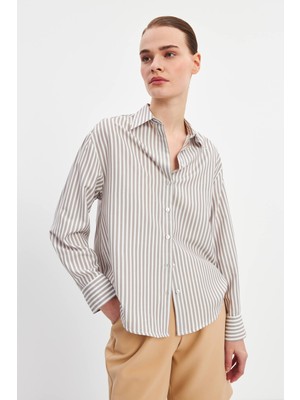 Stella Pulvis Kahverengi Oversize Çizgili Gömlek