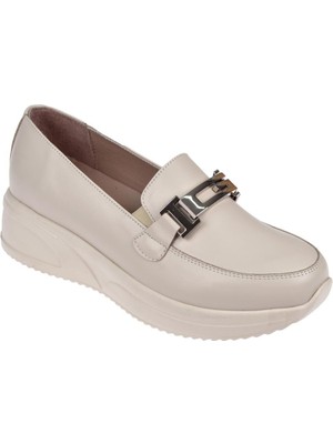 Beety Hakiki Deri Dolgu Taban Kadın Ayakkabı BEE-2237   Bej