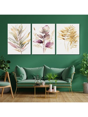 Gaagart 3'lü Kanvas Duvar Tablosu Soft Pastel Lila Çiçek Tasarımı