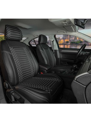 Startcar Kia x Ceed Uyumlu Deri Oto Koltuk Kılıfı Ön Arka Takım Giydirme Tip Siyah Beyaz Exclusıve Model Scr