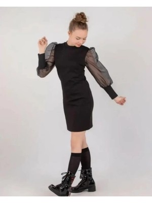 Uğur Böceği Çocuk Dünyası Kolu Tüllü Full Likralı Elbise Kız Çocuk 11-15 Yaş İçin Şık Tasarım