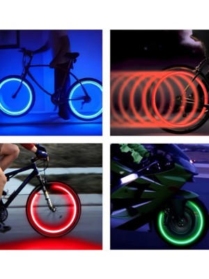 Vekorr LED Işıklı Sibop Işık Çok Hareket Sensörlü Tekerlek Kapak Lambası 2 Adet Renkli Neon Efekt