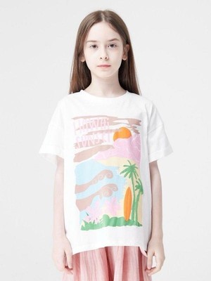 Jacklions Kız Çocuk Pamuklu Hawai Baskılı Yuvarlak Yaka Yarım Kol Tshirt