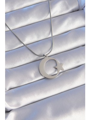 Clariss 316L Çelik Gümüş Renk Ay Yıldız Model Unisex Kolye