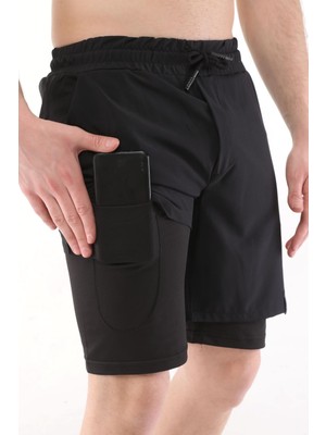 Ghassy Co. Ghassy Co Erkek Running Hızlı Kuruma Micropolyester Arka Fermuar Cepli ve Havlu Halkalı Antrenman Futbol Fitness Kısa Taytlı Şort