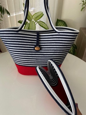 Sevim Ağ Nev Design Marine Konsept Plaj Çantası ve D Clutch Çanta 2'li Takım