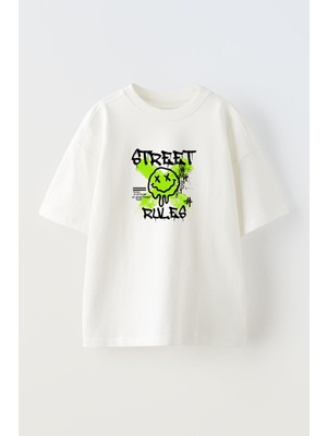 Nmg Tekstil Unisex Beyaz Oversize Pamuk Street Rules Çarpı Baskılı Örme T-Shirt