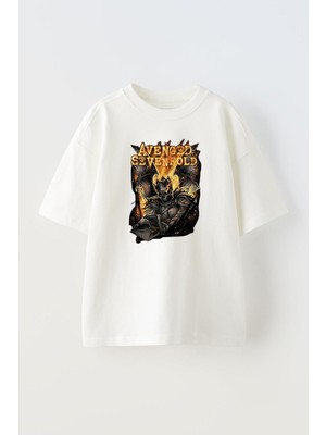 Nmg Tekstil Unisex Beyaz Oversize Pamuk Avenged Sevenfold Kurukafa Baskılı Örme T-Shirt