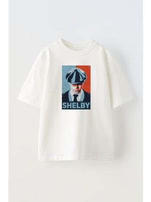 Nmg Tekstil Unisex Beyaz Oversize Pamuk Kasket Shelby Baskılı Örme T-Shirt