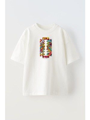 Nmg Tekstil Unisex Beyaz Oversize Pamuk Renkli Jilette Baskılı Örme T-Shirt