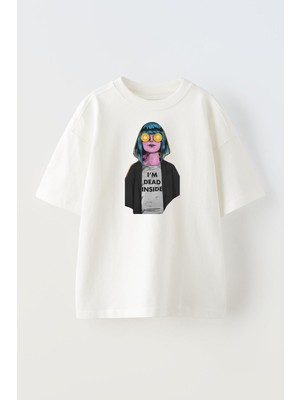 Nmg Tekstil Unisex Beyaz Oversize Pamuk Im Dead Inside Baskılı Örme T-Shirt