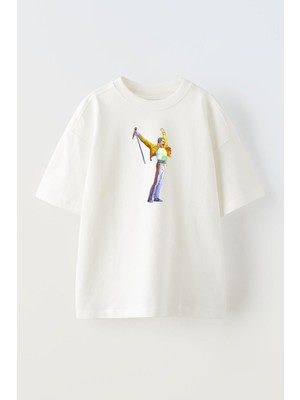 Nmg Tekstil Unisex Beyaz Oversize Pamuk Mikrofonlu Erkek Solist Baskılı Örme T-Shirt