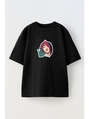 Nmg Tekstil Unisex Siyah Oversize Pamuk Fiora Okey Baskılı Örme T-Shirt