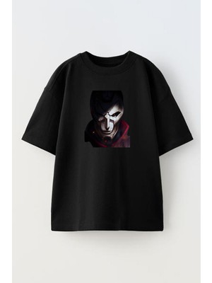 Nmg Tekstil Unisex Siyah Oversize Pamuk Jhin Adc Lol Baskılı Örme T-Shirt