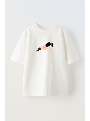 Nmg Tekstil Unisex Beyaz Oversize Pamuk Jimnastik Kadın Sporcu Baskılı Örme T-Shirt