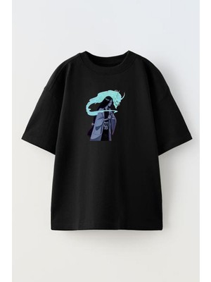 Nmg Tekstil Unisex Siyah Oversize Pamuk Cadı Kadın Duman Baskılı Örme T-Shirt