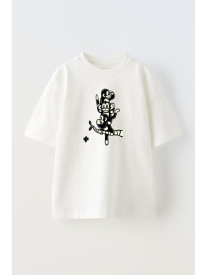 Nmg Tekstil Unisex Beyaz Oversize Pamuk Üç Maymun Dalda Baskılı Örme T-Shirt