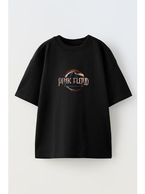 Nmg Tekstil Unisex Siyah Oversize Pamuk Pink Floyd Dünya Baskılı Örme T-Shirt