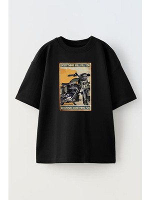 Nmg Tekstil Unisex Siyah Oversize Pamuk Will Kill You Baskılı Örme T-Shirt