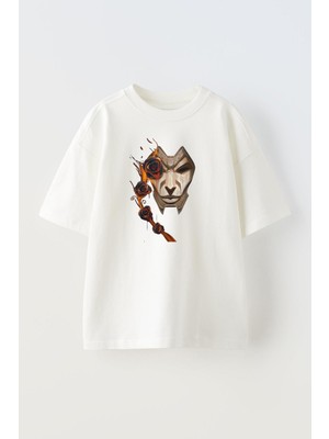 Nmg Tekstil Unisex Beyaz Oversize Pamuk Jhın Lol Karakter Baskılı Örme T-Shirt