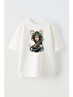 Nmg Tekstil Unisex Beyaz Oversize Pamuk Cassiopia Lol Baskılı Örme T-Shirt