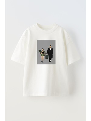 Nmg Tekstil Unisex Beyaz Oversize Pamuk Erkek Kadın Yürüyüş Baskılı Örme T-Shirt