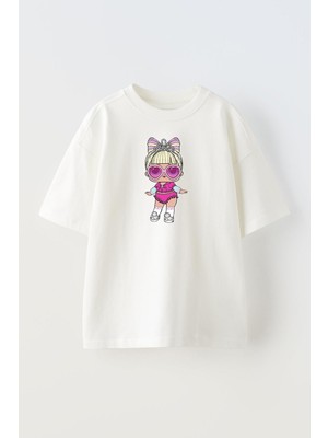 Nmg Tekstil Unisex Beyaz Oversize Pamuk Küçük Bebek Kız Baskılı Örme T-Shirt