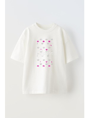 Nmg Tekstil Unisex Beyaz Oversize Pamuk Queen Pembe Baskılı Örme T-Shirt