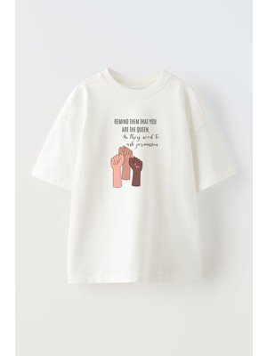 Nmg Tekstil Unisex Beyaz Oversize Pamuk Üç Kadın Eli Yazılı Baskılı Örme T-Shirt