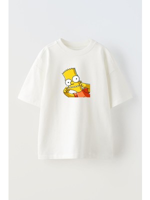 Nmg Tekstil Unisex Beyaz Oversize Pamuk Erkek Çocuk Sipson Baskılı Örme T-Shirt