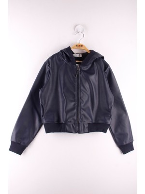 Toontoy Kids Toontoy Kız Çocuk Kapşonlu Deri Mont Midi Boy Uzun Kol Düz Desenli Şık Tasarım