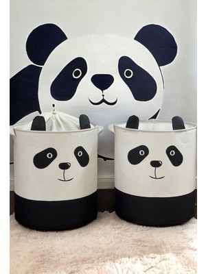 Rope Home Panda Tasarımlı 2' Li Bebek Çocuk Odası Düzenleyici Saklama Kutusu Oyuncak Kirli Sepeti 37X40