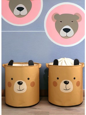 Rope Home Bear Tasarımlı 2'li Bebek Çocuk Odası Düzenleyici Saklama Kutusu Oyuncak Kirli Sepeti 37X40