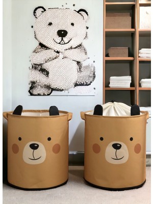 Rope Home Bear Tasarımlı 2'li Bebek Çocuk Odası Düzenleyici Saklama Kutusu Oyuncak Kirli Sepeti 37X40