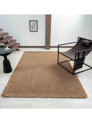 Carpetrium Home Antique Trk Light Brown - Dört Tarafı Saçaklı Pamuklu Yıkanabilir Kilim