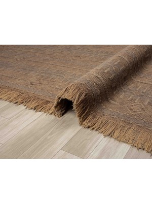 Carpetrium Home Antique Trk Light Brown - Dört Tarafı Saçaklı Pamuklu Yıkanabilir Kilim