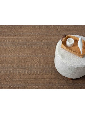 Carpetrium Home Antique Trk Light Brown - Dört Tarafı Saçaklı Pamuklu Yıkanabilir Kilim