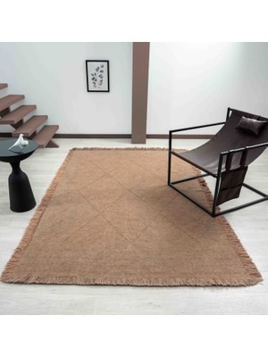 Carpetrium Home Antique Mnc Light Brown - Dört Tarafı Saçaklı Pamuklu Yıkanabilir Kilim