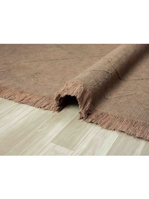 Carpetrium Home Antique Mnc Light Brown - Dört Tarafı Saçaklı Pamuklu Yıkanabilir Kilim