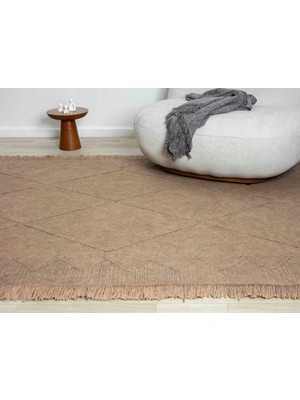 Carpetrium Home Antique Mnc Light Brown - Dört Tarafı Saçaklı Pamuklu Yıkanabilir Kilim