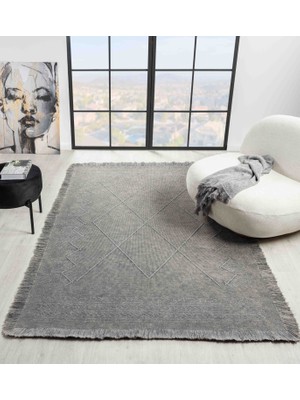 Carpetrium Home Antique Mnc Grey - Dört Tarafı Saçaklı Pamuklu Yıkanabilir Kilim