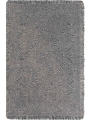 Carpetrium Home Antique Mnc Grey - Dört Tarafı Saçaklı Pamuklu Yıkanabilir Kilim