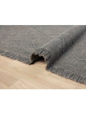 Carpetrium Home Antique Mnc Grey - Dört Tarafı Saçaklı Pamuklu Yıkanabilir Kilim